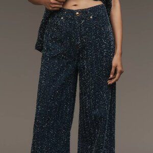 PETITE - The Skater needlepoint high-rise wide leg jeans by Maeve